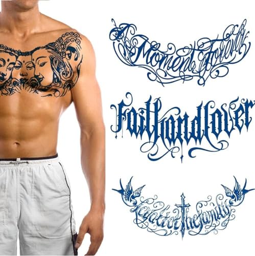 Temporäre Tattoo Aufkleber,3 Blätter Buchstabe Kreuz Tattoos Aufkleber, Große Wasserdichte Brust Tattoo Aufkleber Körper Kunst Für Frauen Männer Lady Fake Sexy Realistische Transfer Aufkleber von PEKNUX