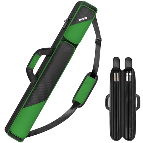 PEKREWS Pool-Queue-Koffer 2 x 2, Pool-Stick-Tasche für 2 Stöcke mit 2 Zubehörtaschen mit Reißverschluss, stabile Polyester-Tragetasche mit Schultergurt, weicher Billardqueue-Rucksack für Damen und von PEKREWS