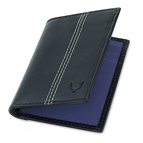 PELLE TORO® Minifold Slim Wallet, Kartenetui Mini, Geldbeutel mit RFID Schutz, Nappa-Leder Geldbörse Herren und Damen, Portemonnaie Männer Klein, Kreditkartenetui Brieftasche, Schwarz Blau von PELLE TORO