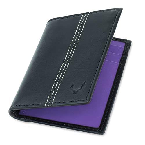 PELLE TORO® Minifold Slim Wallet, Kartenetui Mini, Geldbeutel mit RFID Schutz, Nappa-Leder Geldbörse Herren und Damen, Portemonnaie Männer Klein, Kreditkartenetui Brieftasche, Schwarz Violett von PELLE TORO