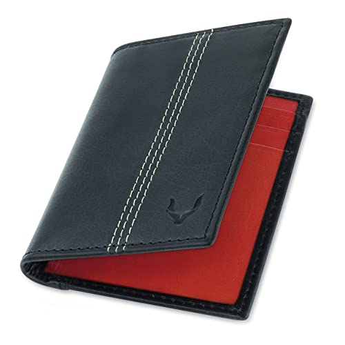 PELLE TORO® Minifold Slim Wallet, Kartenetui Mini, Geldbeutel mit RFID Schutz, Nappa-Leder Geldbörse Herren und Damen, Portemonnaie Männer Klein, Kreditkartenetui Brieftasche, Schwarz Rot von PELLE TORO