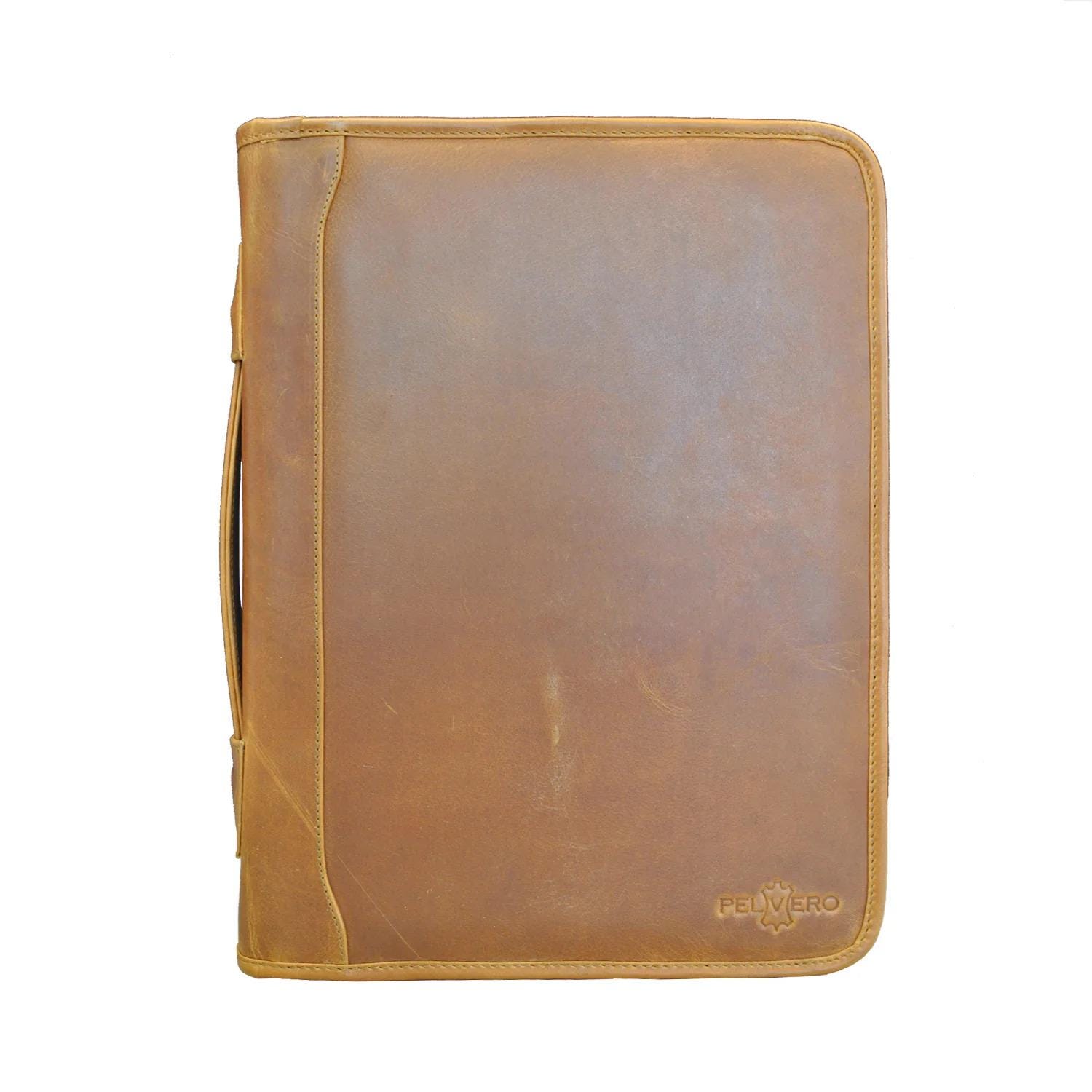 Pelvero® Milano, Konferenzmappe A4 Aus Büffelleder Cognac, Handgefertigte Echtleder Aktenmappe + Ringbuch, Reißverschluss & Fächern von PELVEROWaren
