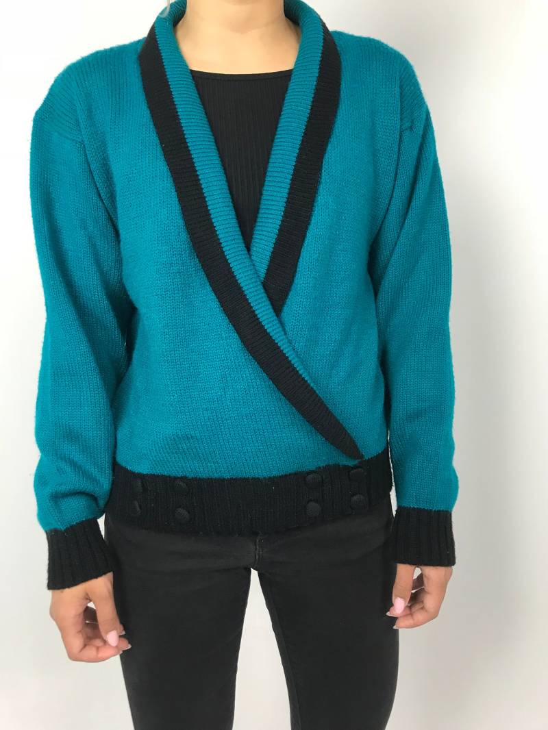 80Er Blaugrüner Schal-Cardigan von PENAFLORIUM