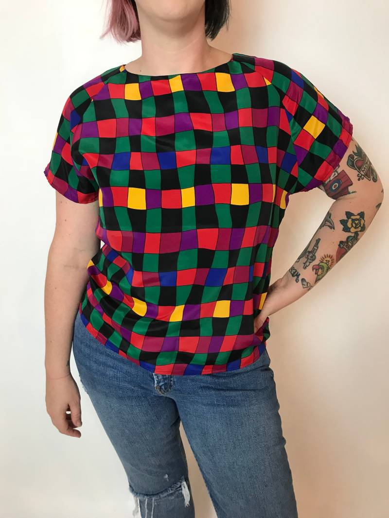 80Er Jahre Wellig Bedruckte Bluse von PENAFLORIUM