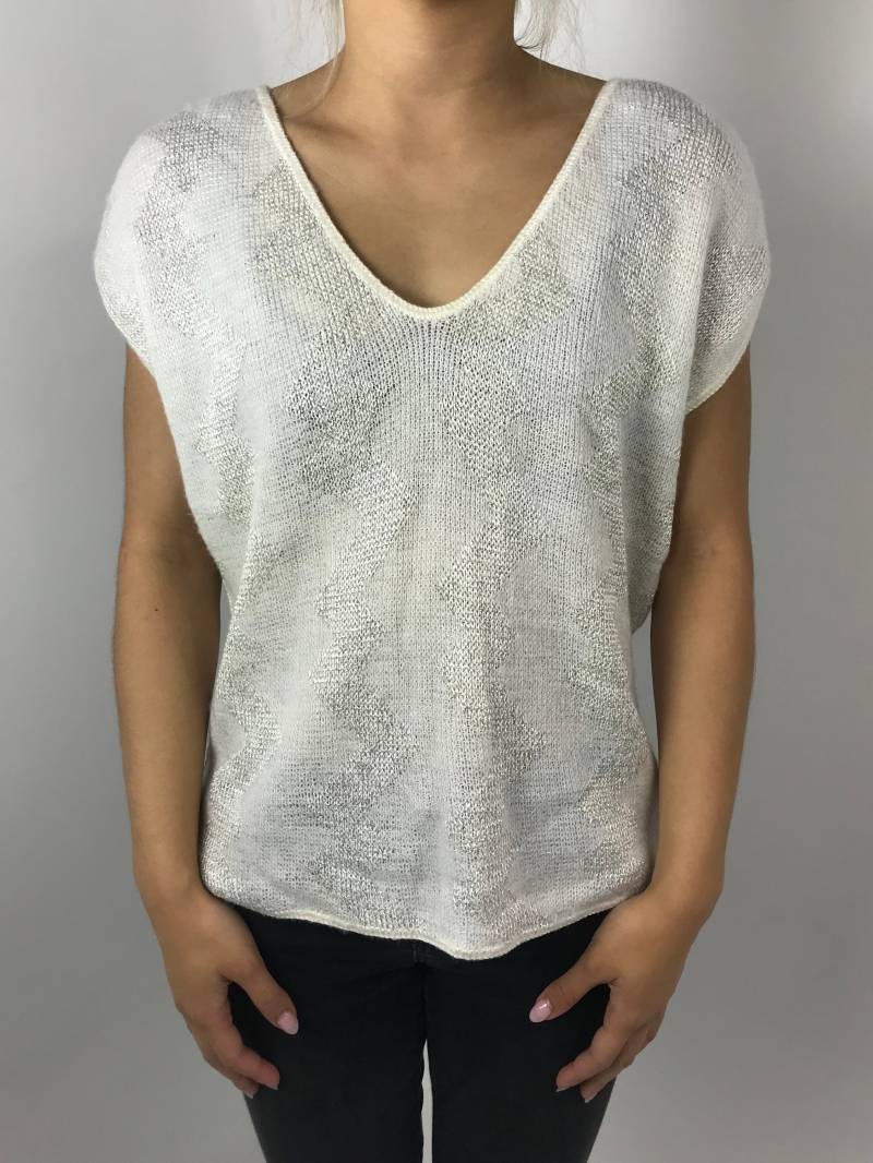 80Er Silber Metallic Zick Zack Strickpullover von PENAFLORIUM