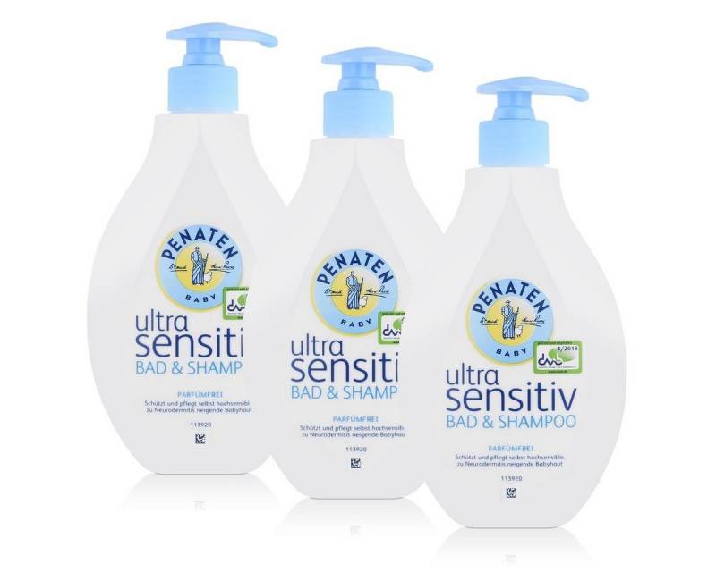 PENATEN Babypflege-Set Penaten Baby ultra sensitiv Bad & Shampoo 400ml - Parfümfrei (3er Pack von PENATEN