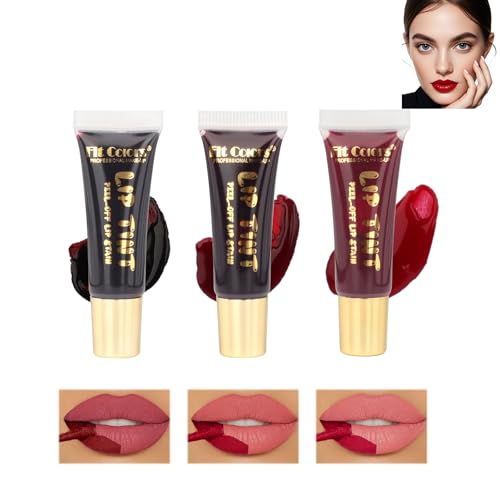 3 Farben Lip Tint Peel Off, Abziehbar Peel Off Lippenstift,Transfer Proof Peeling Off Lip Stain,Matte Magic Lip Tattoo Peel Off,Non-Stick Cup Tinted Lip Stain,Lippenstift Set für Mädchen Makeup von PENCHUAN