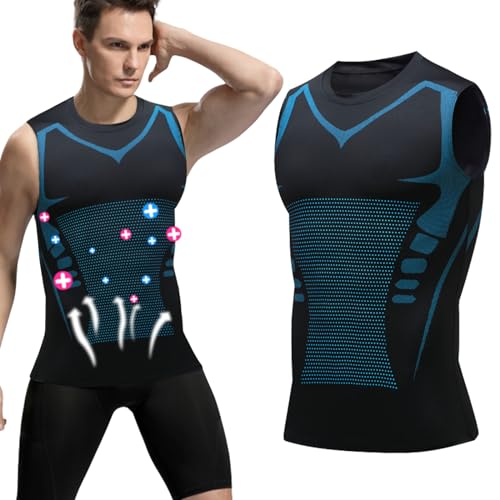 Ionic Shaping Vest,Ionic Shaping Herren Unterhemd Shapewear Weste Bequemer und Atmungsaktiver Eisseidenstoff Schafft Einen Perfekten Körper Sportbekleidung für Männer XL Schwarz von PENCHUAN