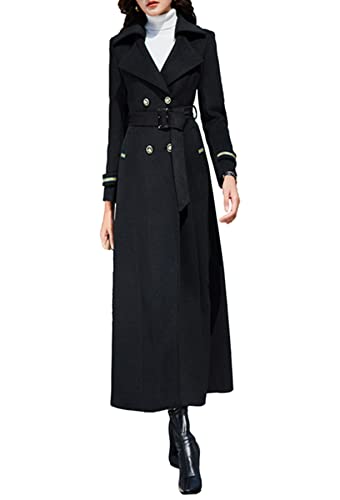 PENER Damen Charmante Warme Wollmantel Trenchjacke Winter Lange Overcoat Outwear, Schwarzer Anzugkragen, Stil 3, 40 von PENER