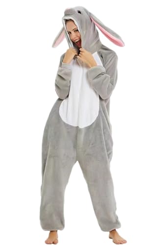 PENGMAI Unisex Erwachsene Tier Cosplay Kaninchen Onesie Halloween Pyjamas Cosplay Kostüm für Damen Herren Loungewear, hase, 38 von PENGMAI