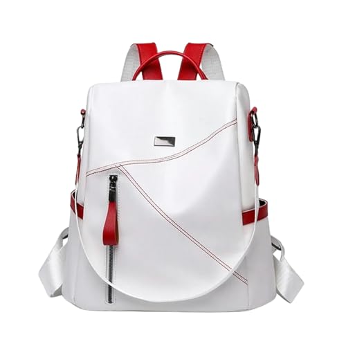 PENGXUAN Rucksack Damen -Rucksäcke Rücken Reißverschluss Ladies Schultaschen Sommer Casual Single Schulter Rucksack-Weiß Mit Rot von PENGXUAN