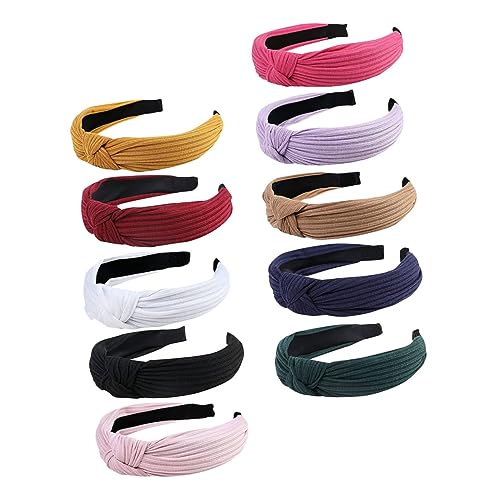 PENIKOKO 10 Stück Damen Haarbänder aus Weichem Dehnbarem Strickbaumwolle Stirnband mit Knoten Schlichtes Design Bequemes Haarschmuck für Alltag Make up Sport und Gesichtspflege von PENIKOKO