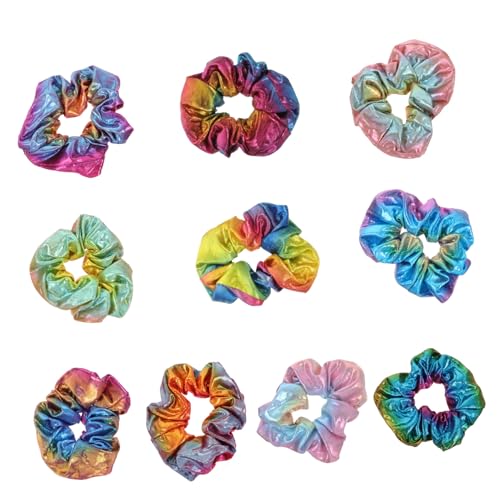 PENIKOKO 10 Stück Teiliges Bunte Haar Scrunchies mit Farbverlauf Elastische Strapazierfähige Haargummis für Frauen und Mädchen Leichtes Design für Party Bühne Dutt und Alltagsfrisuren von PENIKOKO