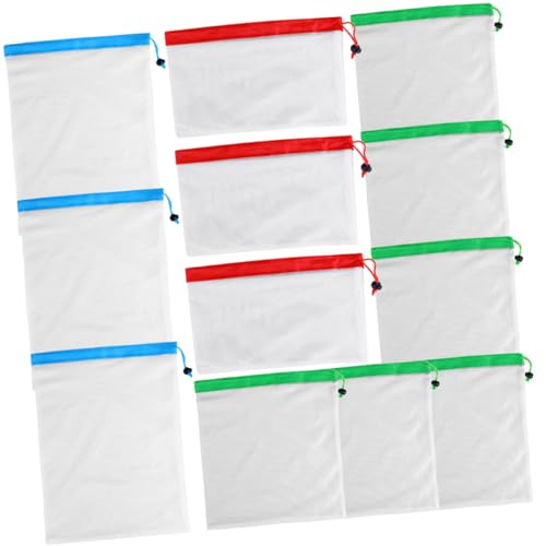 PENIKOKO 12 Stück Teiliges Netzbeutel Wiederverwendbarem Material mit Zugband Verschiedene für Obst Gemüse und Aufbewahrung Waschbar und Vielseitig für Haushalt und Einkauf von PENIKOKO