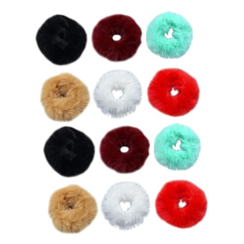 PENIKOKO 12 Stück Teiliges Plüsch haarband mit Imitat kaninchenfell Elastische Haargummis in Weiß Blau Schwarz Weinrot und Khaki Weiche Pferdeschwanzhalter für Damen und Mädchen Modische von PENIKOKO