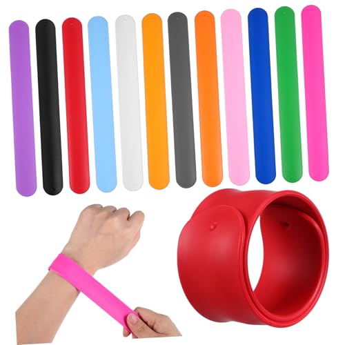 PENIKOKO 12 Stück Teiliges Silikon-schnapparmband Bunte Slap Wristbands für Erwachsene und Hautfreundlich Bequem Einfach Anzulegen als Party Mitgebsel und Geschenkverpackung von PENIKOKO