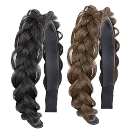 PENIKOKO 2 Stück Geflochtenes Haarreif Synthetisches Stirnband mit Natürlichem Zopfmuster Leichtes Hautfreundliches Haarschmuck Accessoire für Damen Vielseitig Passend zu Allen Frisuren von PENIKOKO