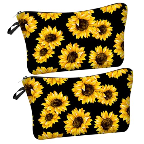 PENIKOKO 2 Stück Gelbe Sonnenblumen Kosmetiktasche mit Reißverschluss Große Kapazität Leicht Tragbar Stilvoller Kulturbeutel für Reise und Alltag Praktischer Organizer für Make up und von PENIKOKO