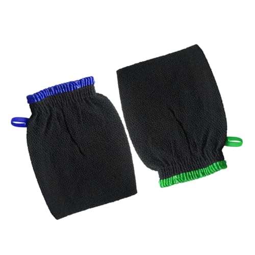 PENIKOKO 2 Stück Peelinghandschuhe Schwarz Einlagig Stretch Duschhandschuhe Exfoliating Badehandschuhe für Männer Frauen mit Aufhängeband Waschbar Hautfreundlich Passend Zufällige Farbe von PENIKOKO
