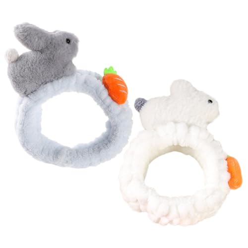 PENIKOKO 2 Stück Plüsch Spa Haarband mit Niedlichem Hasen design Elastisches Weiches Flanell Stirnband für Frauen und Mädchen zum Waschen Gesichts Make up Yoga und Hautpflege von PENIKOKO