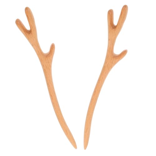 PENIKOKO 2 Stück Teiliges Dekorative Chinesische Haarnadeln aus Holz Vintage Antike Haarstäbchen mit Hirschgeweih Design für Damen Vielseitig Einsetzbar Stilvolle Haarschmuck für von PENIKOKO