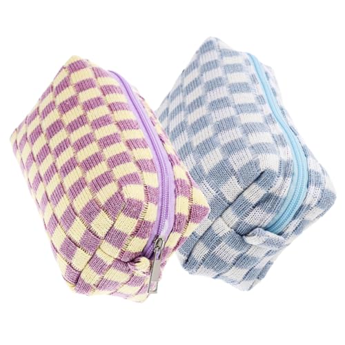 PENIKOKO 2 Stück Teiliges Kariertes Kosmetiktäschchen aus Wolle Geräumige Reise Make Up Tasche mit Reißverschluss Vielseitiger Organizer für Damen Modisches Design für Stilvolle von PENIKOKO