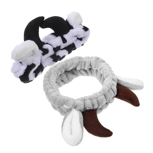 PENIKOKO 2 Stück Teiliges Kuh ohren Haarband aus Strapazierfähigem Flanell Elastisches Spa Stirnband für Damen Verstellbar für Make up Gesichtsreinigung und Hautpflege Modisches Accessoire von PENIKOKO