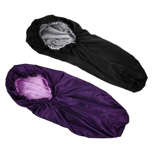 PENIKOKO 2 Stück Teiliges Satin Schlafhauben Damen Lang Doppellagige Kappen mit Elastischem Wiederverwendbar Leicht Atmungsaktiv für Zuhause Salon und Reisen Stilvoll in und Schwarz von PENIKOKO