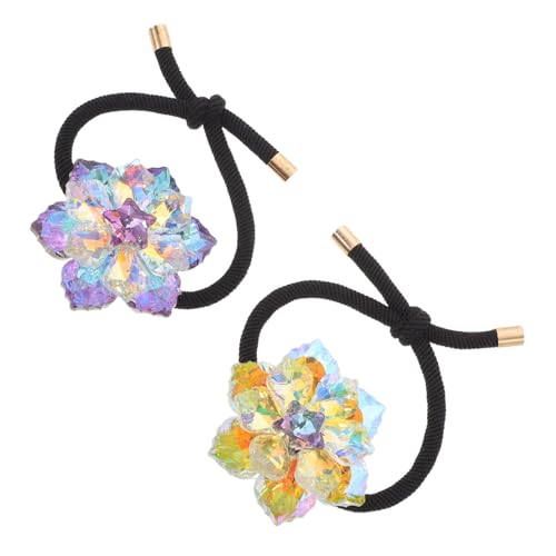 PENIKOKO 2 Stücke Elastische Haarbänder mit Kristallblumen Funkelnde Ponytail Holder in Violett und Champagner Dehnbare Haargummis für Frauen und Mädchen Schonend und Langlebig Vielseitig von PENIKOKO