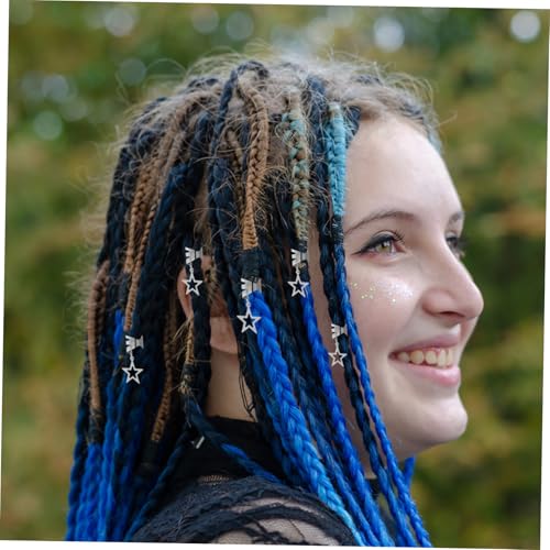 PENIKOKO 20 Stück Teiliges Haarschmuck für Zöpfe Silberne Hohle Stern Haarringe Verstellbare Dreadlock Accessoires Stylische DIY Haarclips für Festival und Partyfrisuren von PENIKOKO