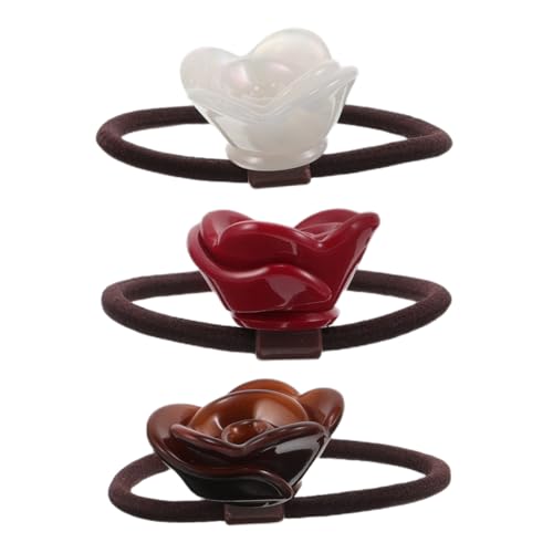 PENIKOKO 3 Stück Elastische Haargummis mit Rosenblüten-dekor Hohe Elastizität Schadfrei und Langlebig Geeignet für Frauen und Mädchen Vielseitig für Alltag Hochzeit und Party von PENIKOKO