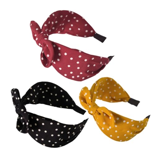 PENIKOKO 3 Stück Haarbänder mit Niedlichen Hasenohren Knotenförmiges Stoff Haarband in Gelb Rot und Schwarz Modischer Damen Haarreif für Alltag und Festlichkeiten von PENIKOKO