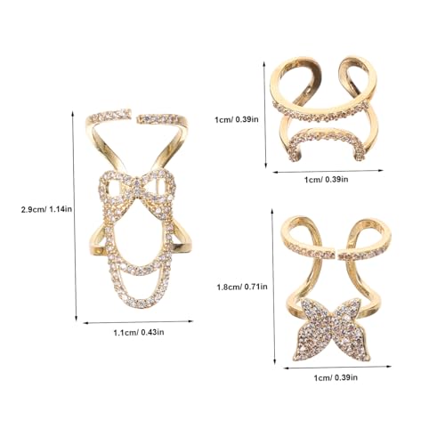 PENIKOKO 3 Stück Teiliges Damen mit Zirkonia Strasssteinen Eleganter Fingernagel schmuck zum Tragen mit Acrylnägeln Modische Abnehmbare Fingerringe für Individuelle Nail Art Gestaltung von PENIKOKO