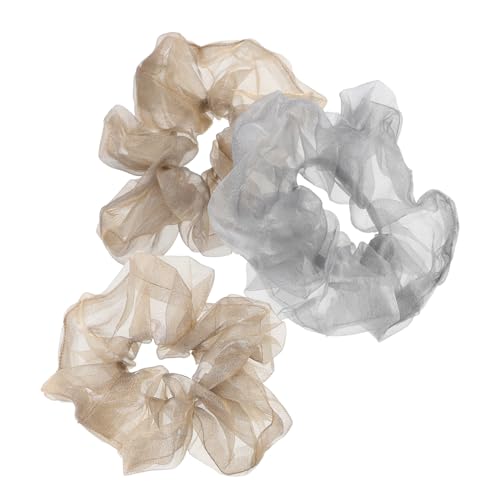 PENIKOKO 3 Stück Teiliges Elastische Haargummis aus Feinem Netzstoff Vintage Haarschmuck für Frauen und Mädchen Leichte Schonende Haarbänder in Braun und Modisch und Vielseitig von PENIKOKO