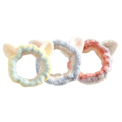 PENIKOKO 3 Stück Teiliges Elastisches Katzenohr Stirnband Gesichtswäsche Haarband für Frauen Weiches Wasserdurchlässiges Kopfband für Make up Bequemes Leichtes Haarband in Gelb Flieder und von PENIKOKO