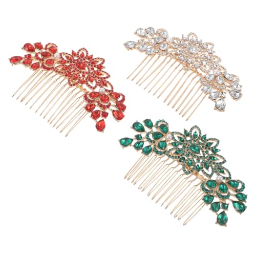 PENIKOKO 3 Stück Teiliges Haarschmuck Metallblumen-haarkamm Funkelnde Strasssteine Siebenzinkiger Haarkamm für Stilvolle Hochsteckfrisuren Festlicher Kopfschmuck für Frauen bei Hochzeiten von PENIKOKO