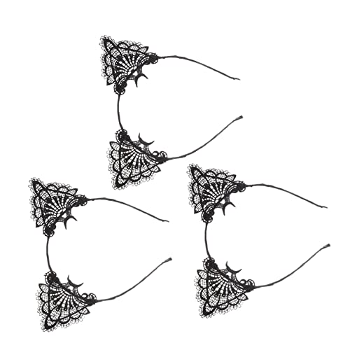 PENIKOKO 3 Stück Teiliges Spitzen Katzenohren Haarreif Leichtes Stirnband für Damen als Haar Accessoire für Kostümpartys Cosplay Fotorequisiten und Festliche Anlässe von PENIKOKO