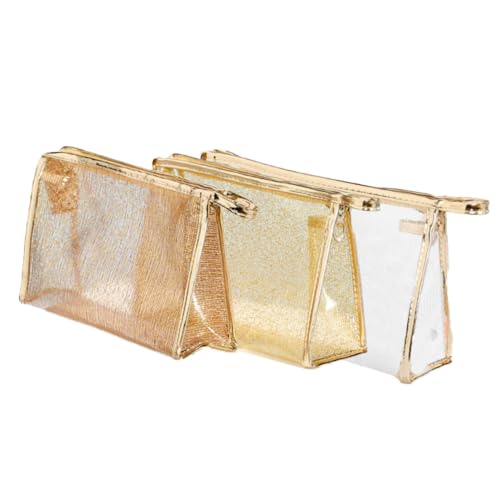 PENIKOKO 3 Stück Teiliges Transparente Kosmetiktaschen Damen TPU Jelly mit Goldfaden Wasserabweisend Multifunktional mit Reißverschluss Tragbar für Reise und Alltag Weiße Kaffeebraune und PENIKOKO 3 Stück Teiliges Transparente Kosmetiktaschen Damen TPU Jelly mit Goldfaden Wasserabweisend Multifunktional mit Reißverschluss Tragbar für Reise und Alltag Weiße Kaffeebraune und von PENIKOKO