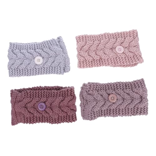 PENIKOKO 4 Stück Elastische Knopf Haarbänder mit Ohrenhalterung Gestricktes Winter Stirnband aus Dehnbarem Material Schmerzlindernd Beim Maskentragen Winddicht und Warm für Outdoor von PENIKOKO