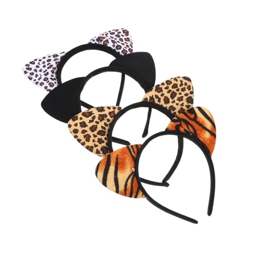 PENIKOKO 4 Stück Katzenohren Haarbänder Leopard Print Kopfbedeckung für Partys Kostüme und Rollenspiele Bequeme und Stylische Haarschmuck Accessoires Verschiedenen Mustern von PENIKOKO