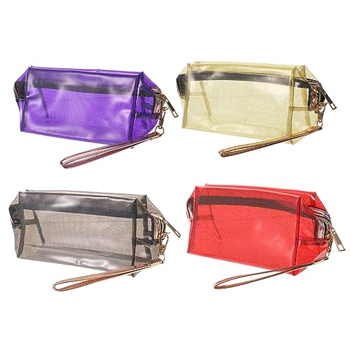 PENIKOKO 4 Stück Teiliges Holografisches Kosmetiktaschen Transparente Reisetaschen mit Starkem Metallreißverschluss Tragbare Make Up Organizer für Lotionen Lippenstifte und Kleine von PENIKOKO