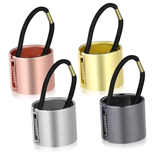 PENIKOKO 4 Stück Teiliges Metall Ponytail Cuff Haarband mit Federclip Elastisch Modeaccessoire für Frauen Mädchen in Gold Silber Roségold Schwarz von PENIKOKO