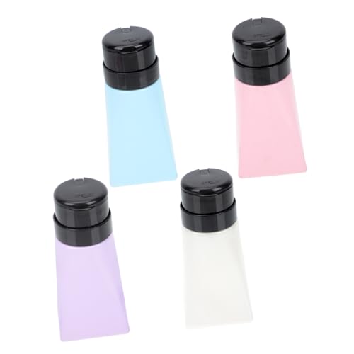 PENIKOKO 4 Stück Teiliges Nail Polish Remover Pumpspender Bunte Leere Pressflaschen aus Langlebigem PP Auslaufsicher für Nagellackentferner Make up Lotion Toner für Salon und Zuhause von PENIKOKO
