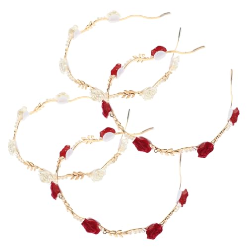 PENIKOKO 4 Stück Teiliges Perlen Rosen Blumen Stirnband Vintage Braut Haarschmuck mit Blattdesign Leichtes Komfortables Kopfschmuck für Hochzeit Braut und Brautjungfern Eleganter von PENIKOKO