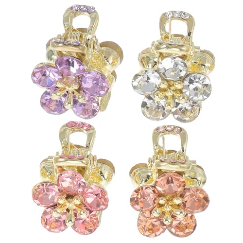 PENIKOKO 4 Stück Teiliges Strass Mini Haarklammern mit Blumenmotiv für Damen Sicherer Halt Leichter Komfort für Hochzeit Büro Party und Alltag Vielseitiges Haarschmuck accessoire von PENIKOKO