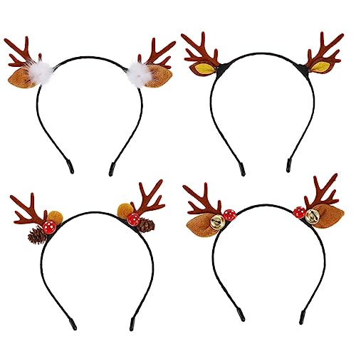 PENIKOKO 4 Stück Teiliges Weihnachts Haarreif mit Lustigem Rentier Geweih Design Leichte Umweltfreundliche Party Stirnbänder für Mädchen Modisch Bequem und Strapazierfähig von PENIKOKO