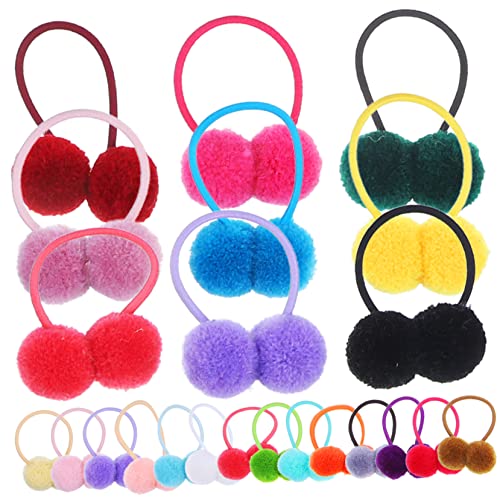 PENIKOKO 48 Stck Fluffy Pompom Haargummis für Mädchen Elastische Haargummis mit Bunten Pompons für Tägliches Styling Weich und Strapazierfähig Geschenkidee für Mütter und Töchter von PENIKOKO