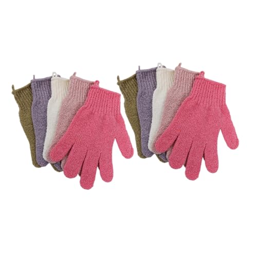 PENIKOKO 5 Paare Doppelseitige Peelinghandschuhe mit Fünf Fingern Dicke Bad Duschhandschuhe für Körperpeeling Dehnbar Maschinenwaschbar mit Aufhängeschlaufe Einheitsgröße für Damen Herren von PENIKOKO