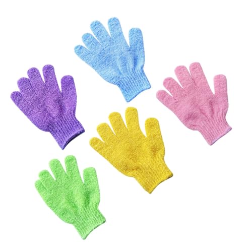 PENIKOKO 5 Paare Peelinghandschuhe Fünf Finger Design Beidseitig Verwendbar Dehnbar Einheitsgröße für Damen Herren Sanftes Körperpeeling Dusche Sauna Waschhandschuh für Effektive von PENIKOKO