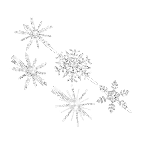 PENIKOKO 5 Stück Schneeflocken Haarklammern mit Perlen Stilvolle Strass Haarspangen für Damen Festlicher Haarschmuck für Hochzeit Weihnachten Partys Leichte und Tragbare Haarclips von PENIKOKO